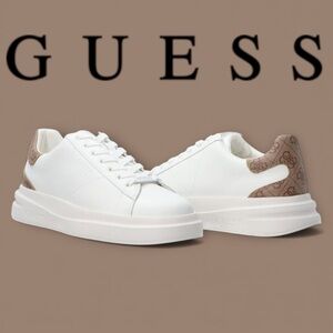Guess Women's Leather White and Tan Sneakers, NEW